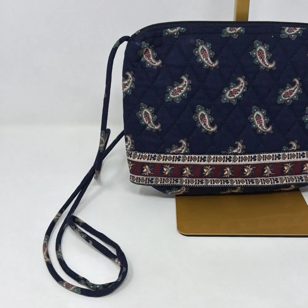 Vera Bradley Vintage Navy Paisley Quilted Crossbody & Pouch Lot Made In USA